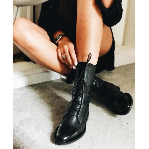 Massimo Dutti Lace Up Pebbled Leather Combat Boots Army Military Moto Booties 6 - Picture 13 of 13